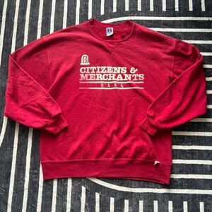Vintage distressed Russell Athletic 90s V notch neck Red crewneck sweatshirt